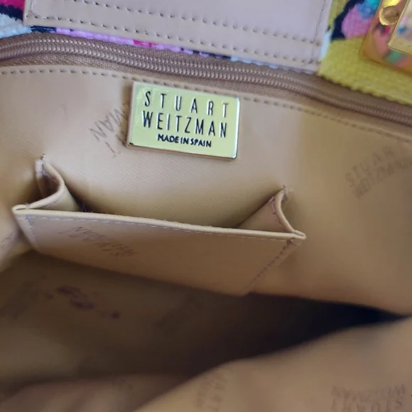 Stuart Weitzman Colorful Patterned Canvas Shoulder Bag Multi-Color - Picture 6 of 9